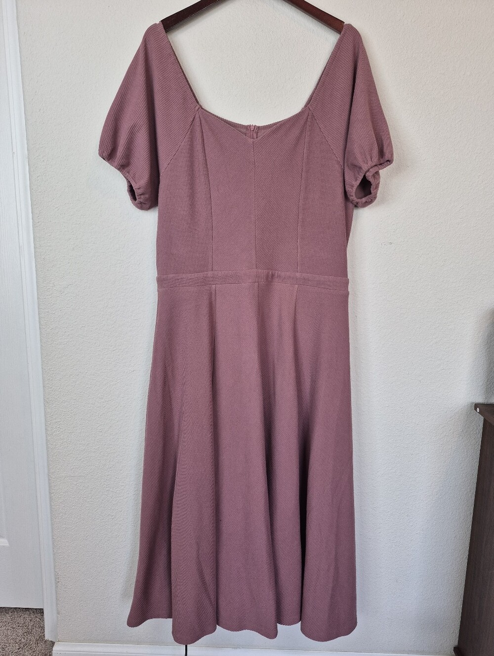 Ivy City Stella Dusty‎ Rose Ribbed Puff Sleeve A-Line Midi Dress Size XXL